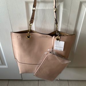 Never used Calvin Klein reversible tote/pale pink/beige